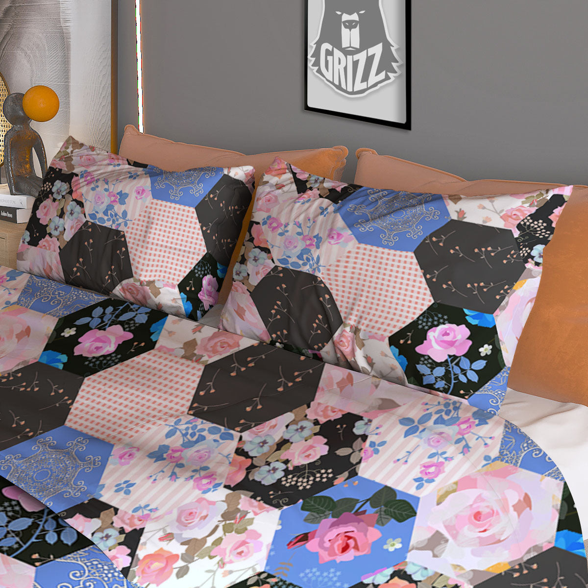 Flower Patchwork Pink Print Pattern Duvet Cover Bedding Set-grizzshop