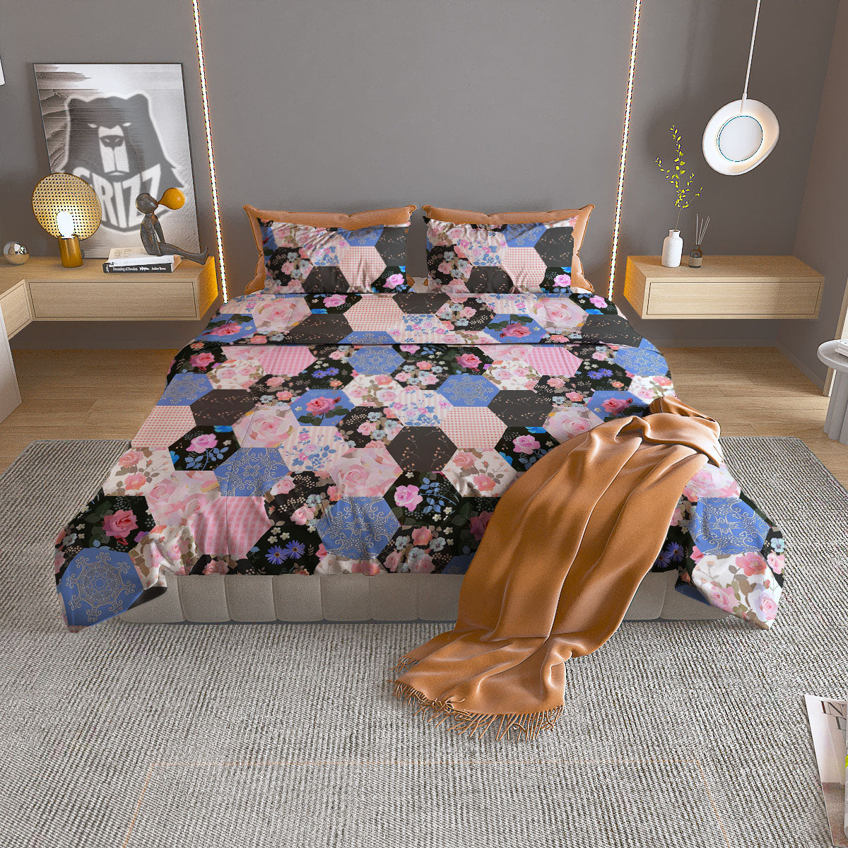 Flower Patchwork Pink Print Pattern Duvet Cover Bedding Set-grizzshop