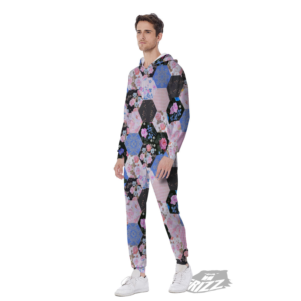 Flower Patchwork Pink Print Pattern Men's Jumpsuit-grizzshop
