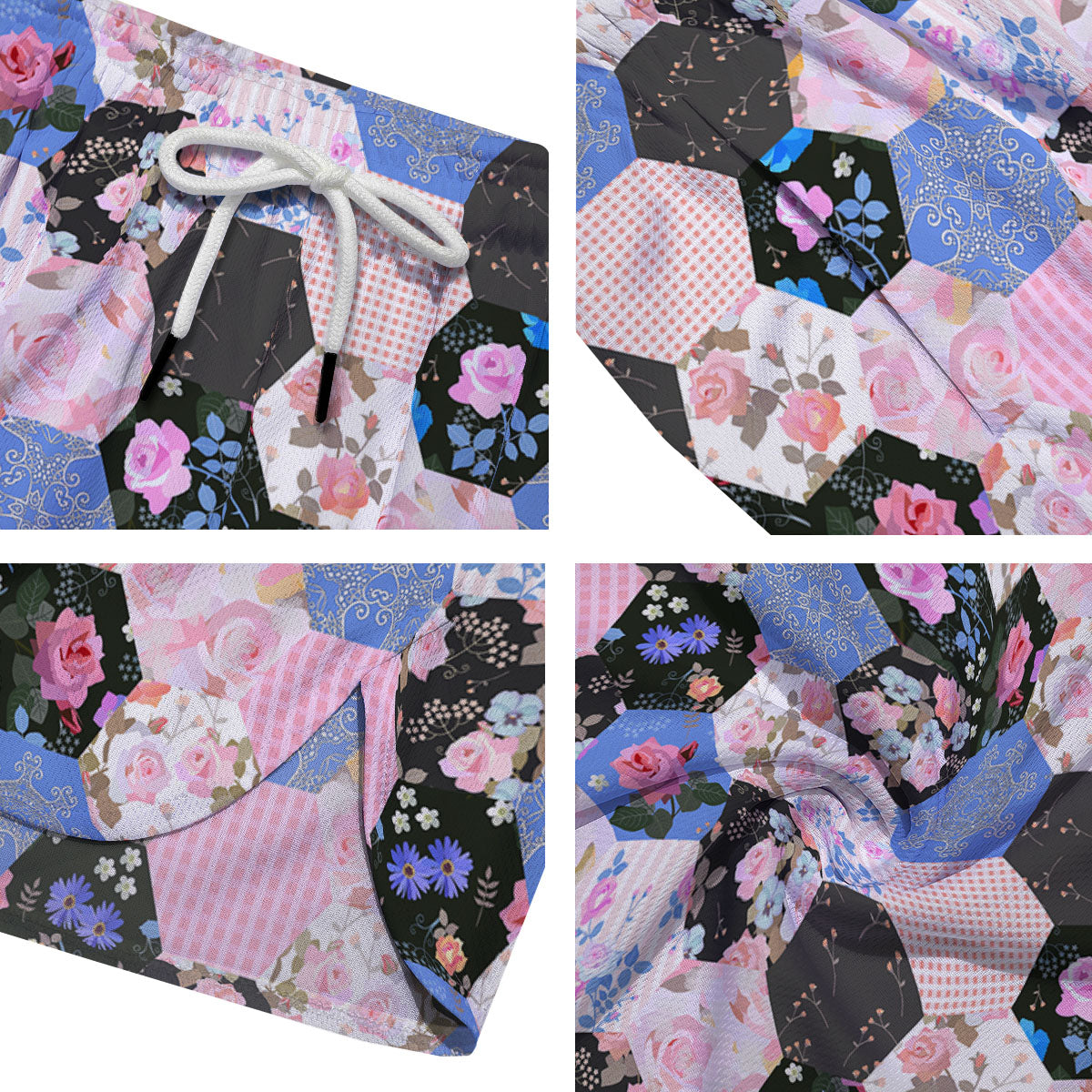 Flower Patchwork Pink Print Pattern Men's Running Shorts-grizzshop