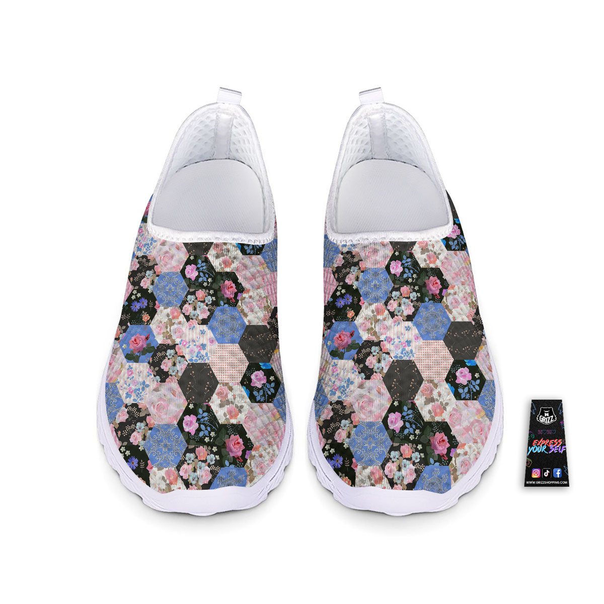 Flower Patchwork Pink Print Pattern Nurse Shoes-grizzshop