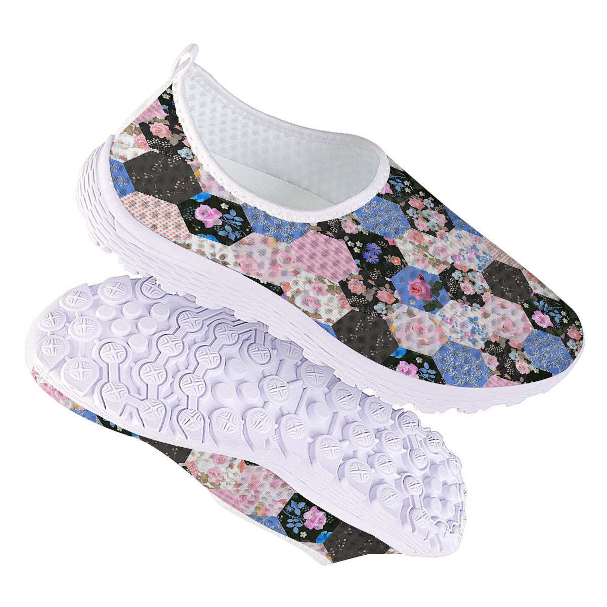 Flower Patchwork Pink Print Pattern Nurse Shoes-grizzshop