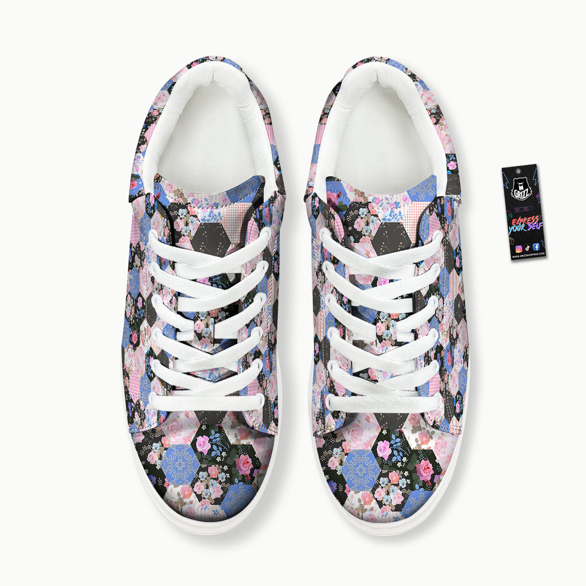 Flower Patchwork Pink Print Pattern Platform Shoes-grizzshop