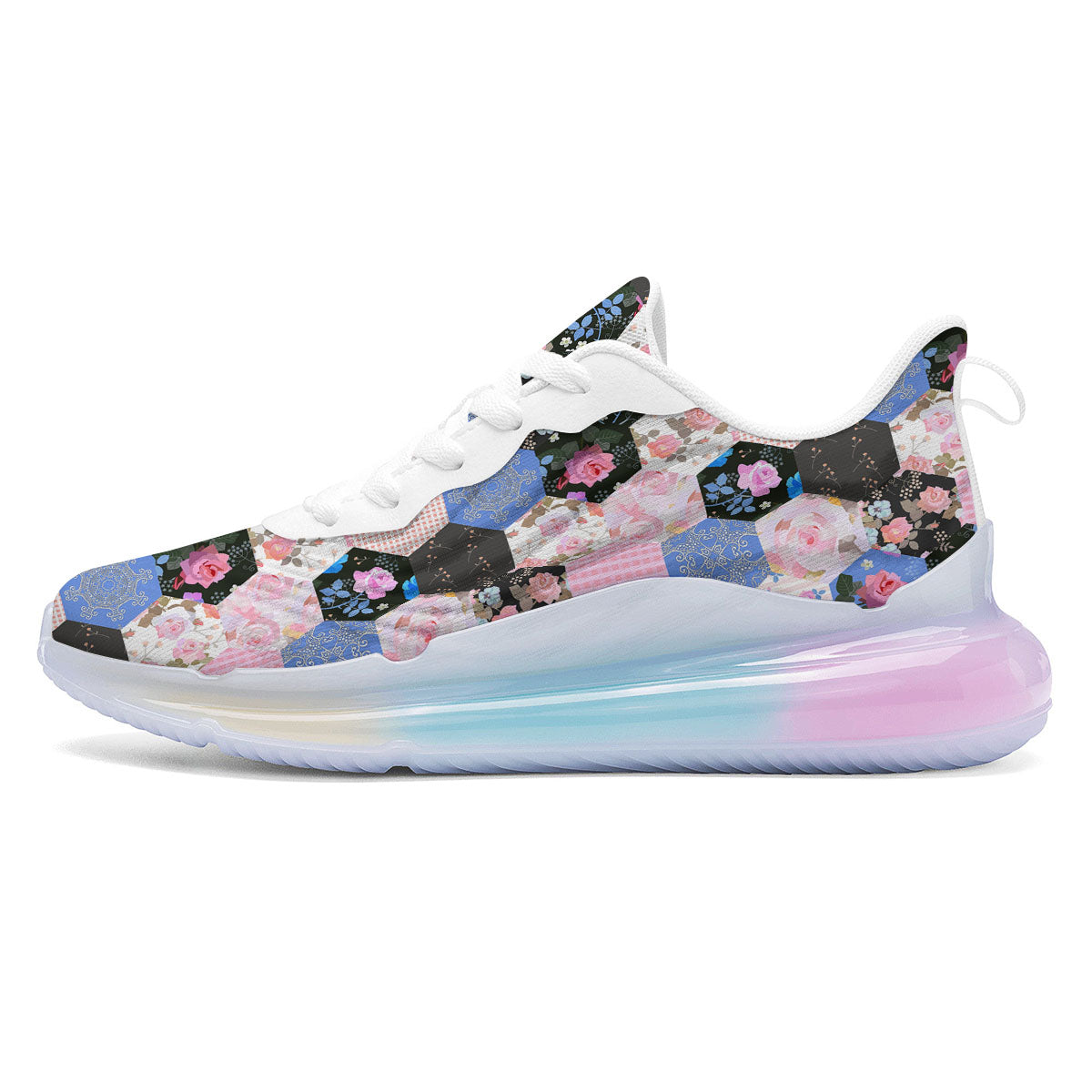 Flower Patchwork Pink Print Pattern Running Sneakers-grizzshop