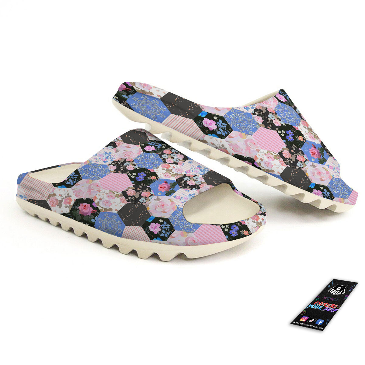 Flower Patchwork Pink Print Pattern Sandals-grizzshop