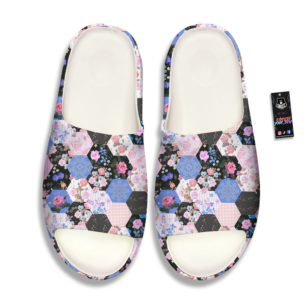 Flower Patchwork Pink Print Pattern Sandals-grizzshop