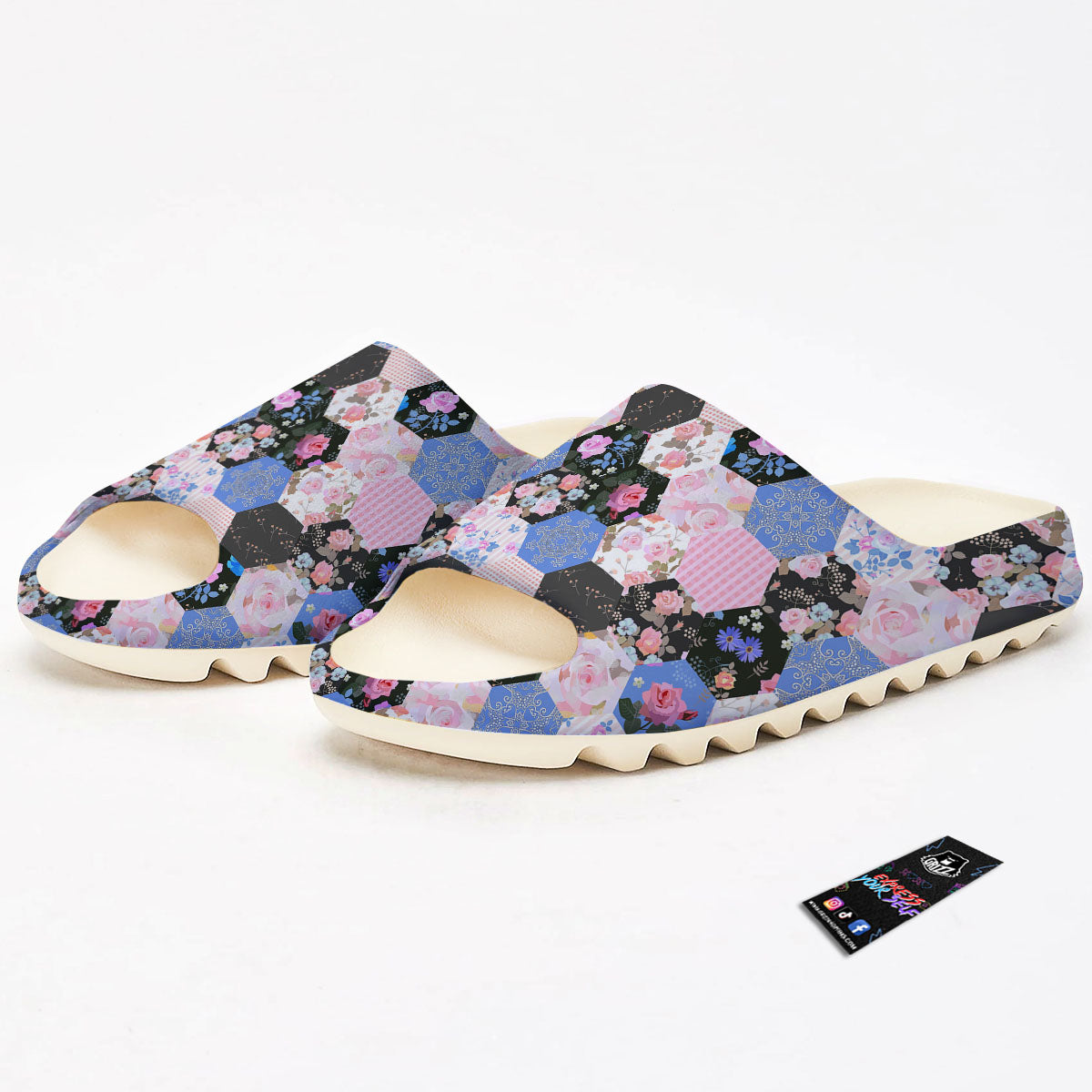 Flower Patchwork Pink Print Pattern Sandals-grizzshop