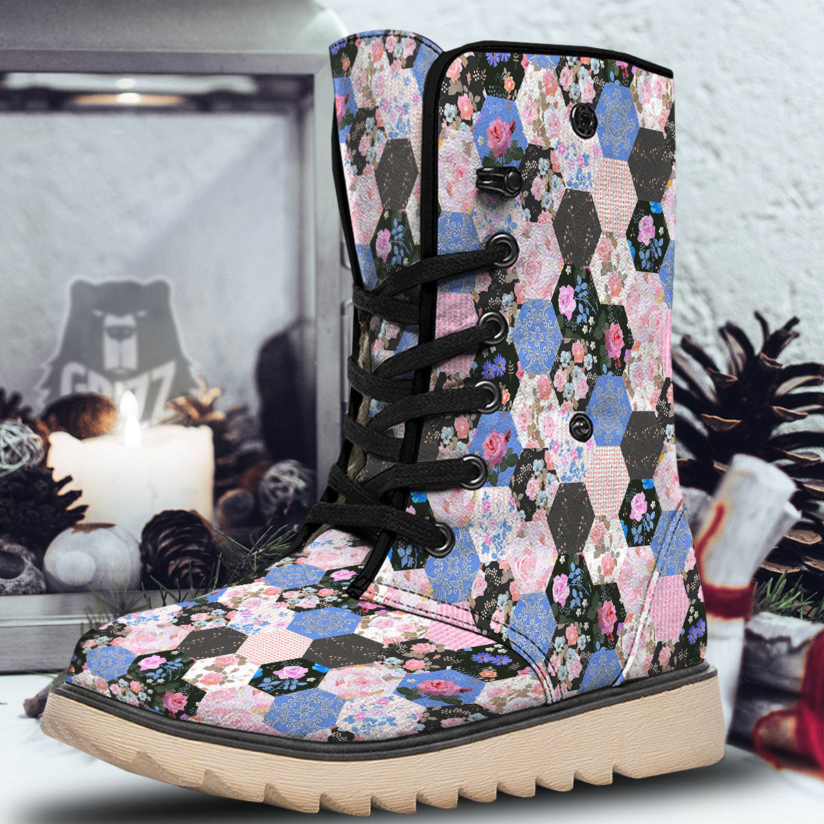 Flower Patchwork Pink Print Pattern Snow Boots-grizzshop