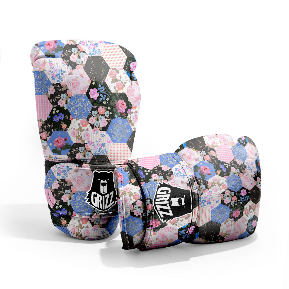 Flower Patchwork Pink Print Pattern Pro Boxing Glove