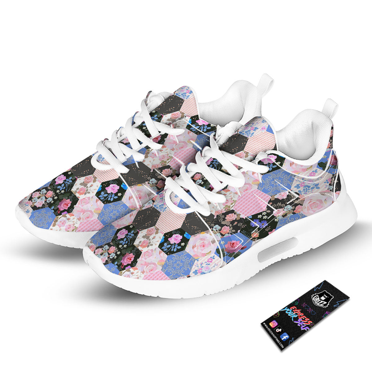 Flower Patchwork Pink Print Pattern Tennis Shoes-grizzshop