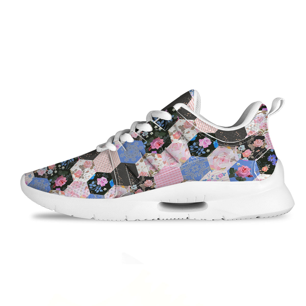 Flower Patchwork Pink Print Pattern Tennis Shoes-grizzshop