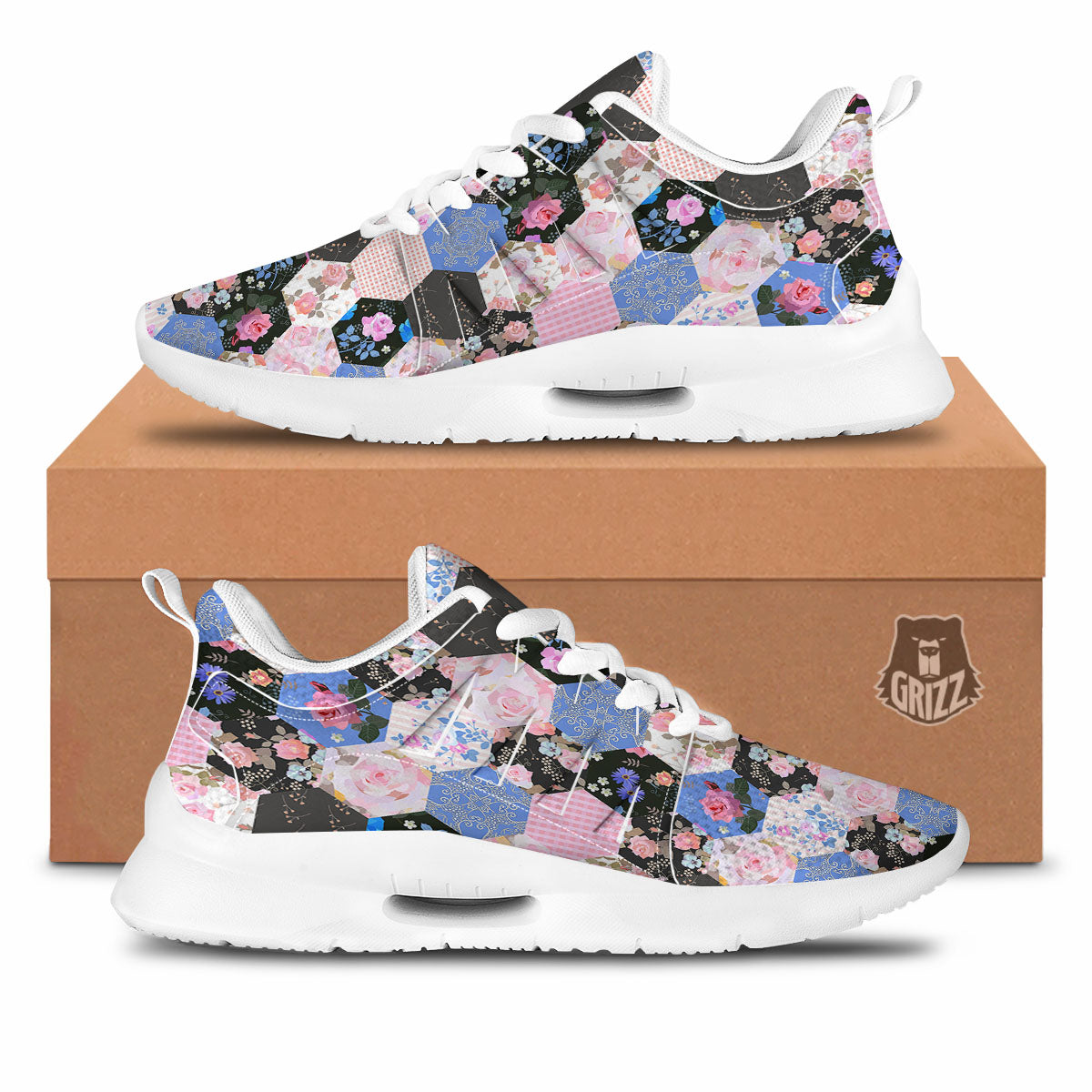 Flower Patchwork Pink Print Pattern Tennis Shoes-grizzshop