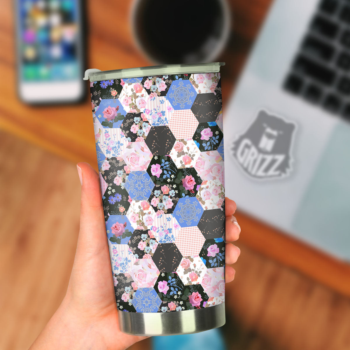 Flower Patchwork Pink Print Pattern Tumbler-grizzshop