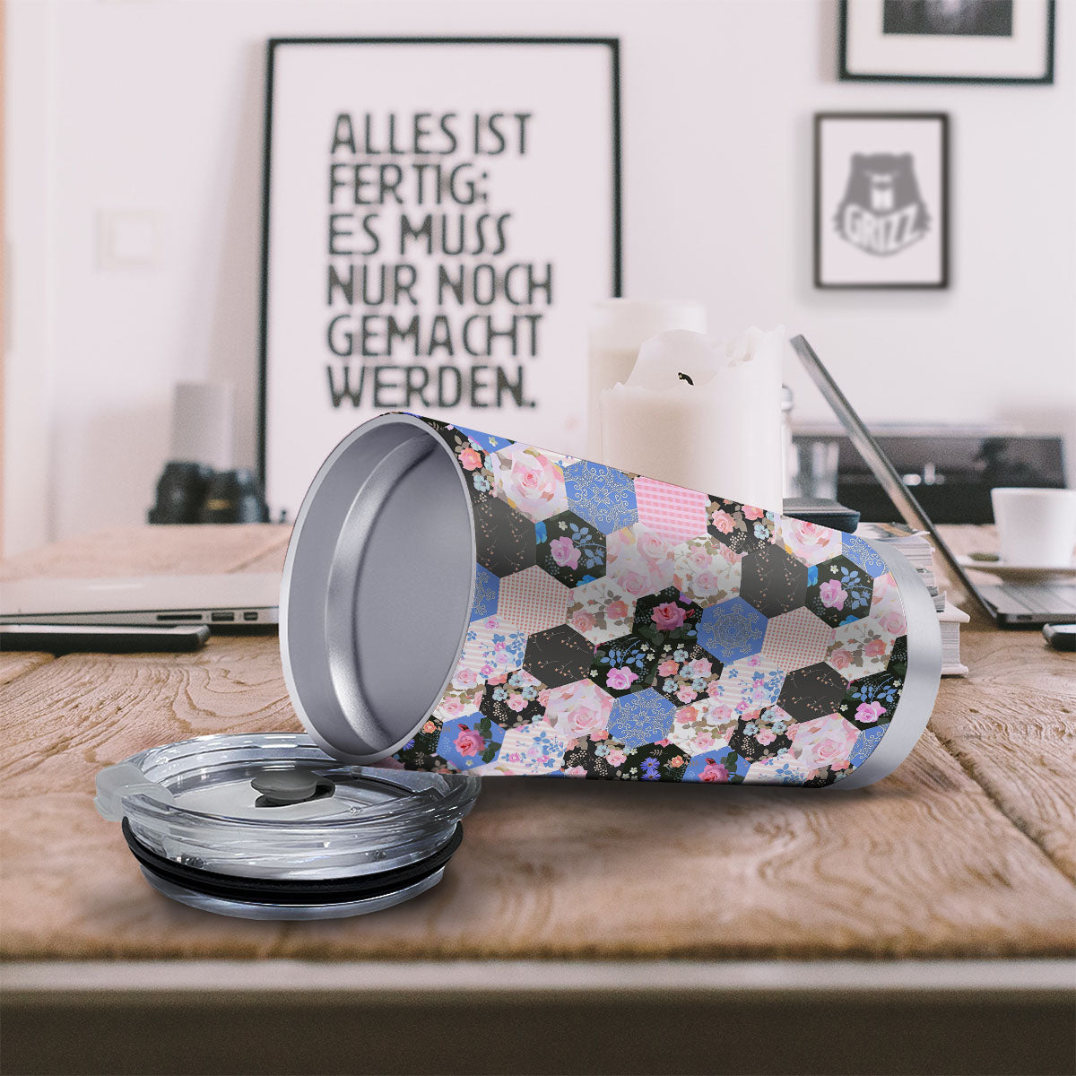 Flower Patchwork Pink Print Pattern Tumbler-grizzshop