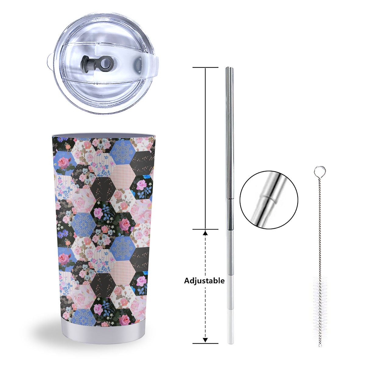 Flower Patchwork Pink Print Pattern Tumbler-grizzshop
