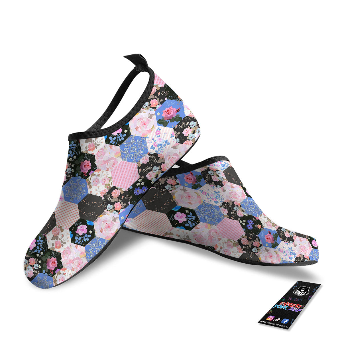 Flower Patchwork Pink Print Pattern Water Shoes-grizzshop