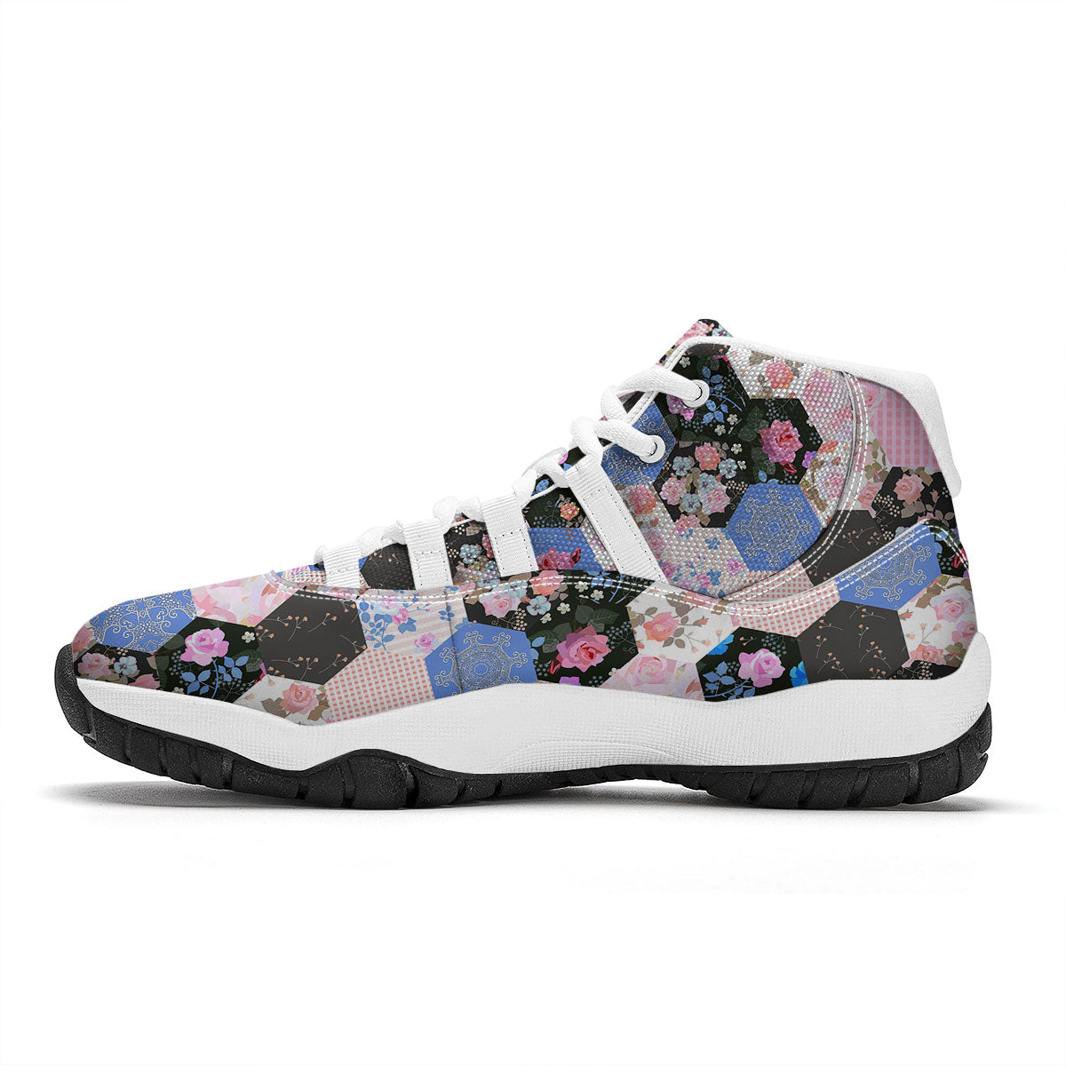 Flower Patchwork Pink Print Pattern White Bball Shoes-grizzshop