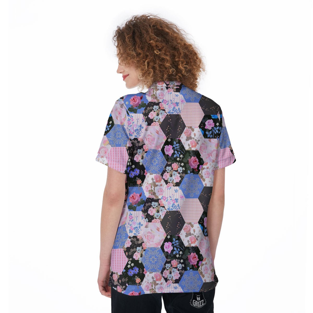 Flower Patchwork Pink Print Pattern Women's Golf Shirts-grizzshop