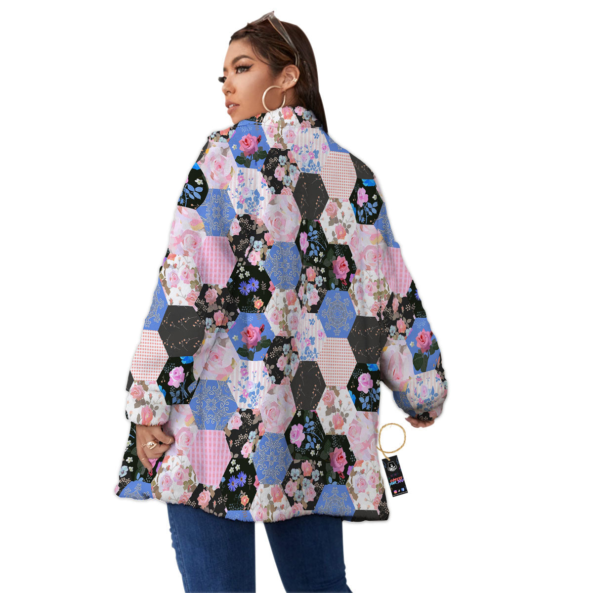Flower Patchwork Pink Print Pattern Women's Sherpa Jacket-grizzshop