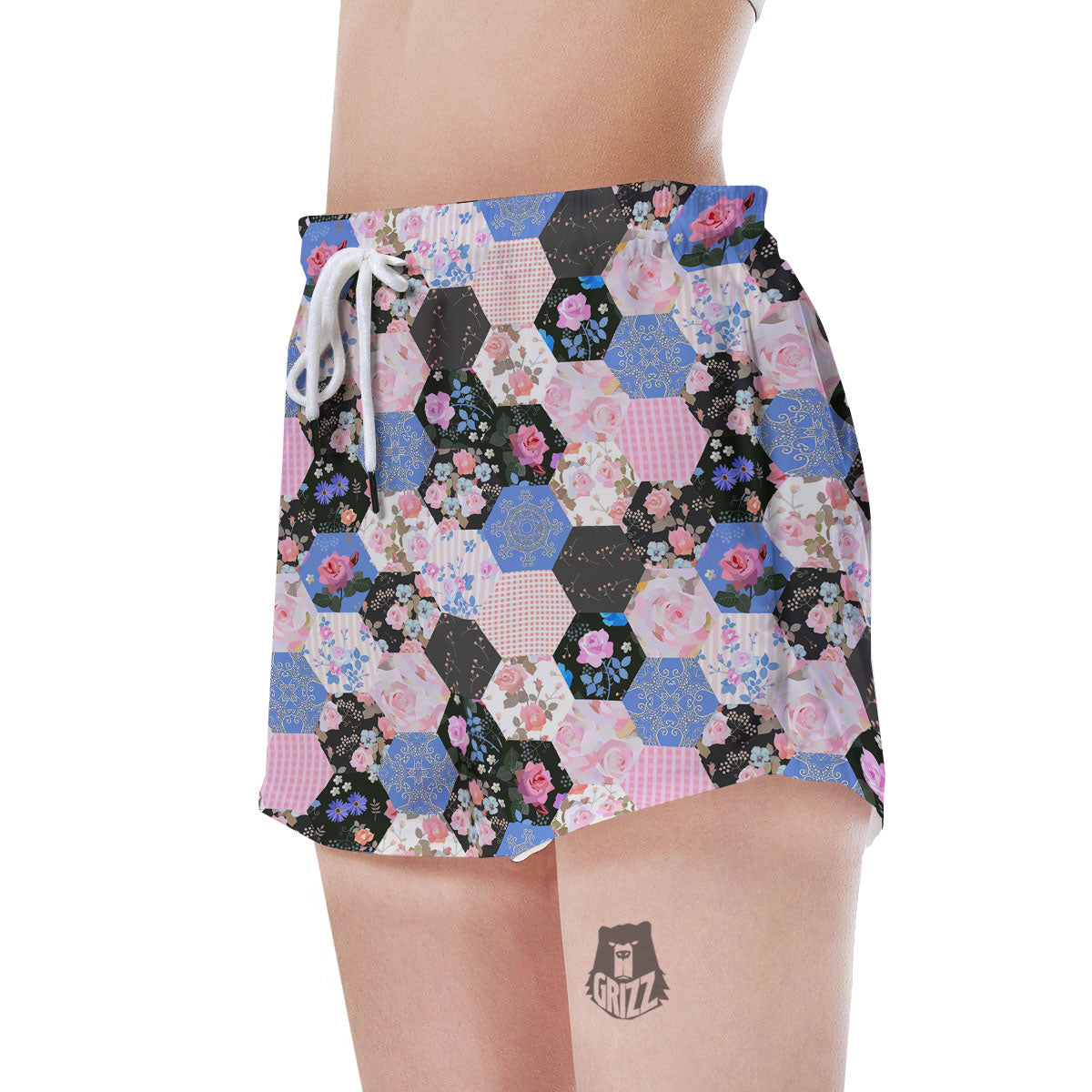 Flower Patchwork Pink Print Pattern Women's Shorts-grizzshop