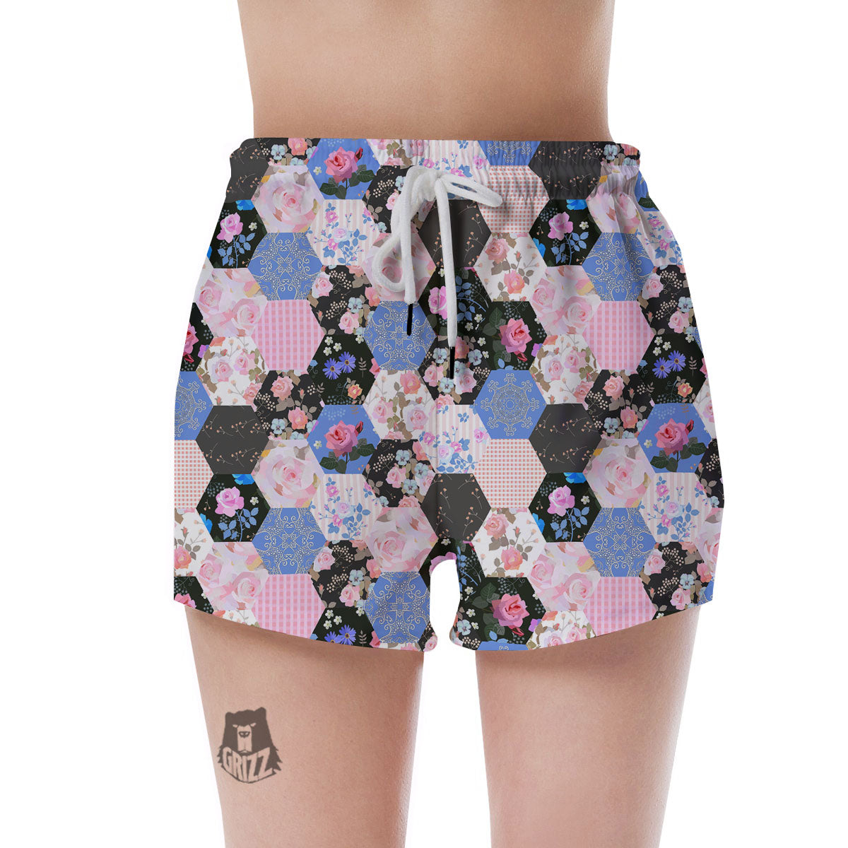 Flower Patchwork Pink Print Pattern Women's Shorts-grizzshop