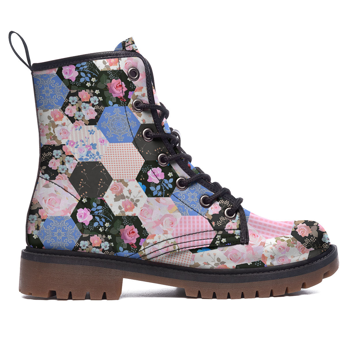 Flower Patchwork Pink Print Pattern Work Boots-grizzshop
