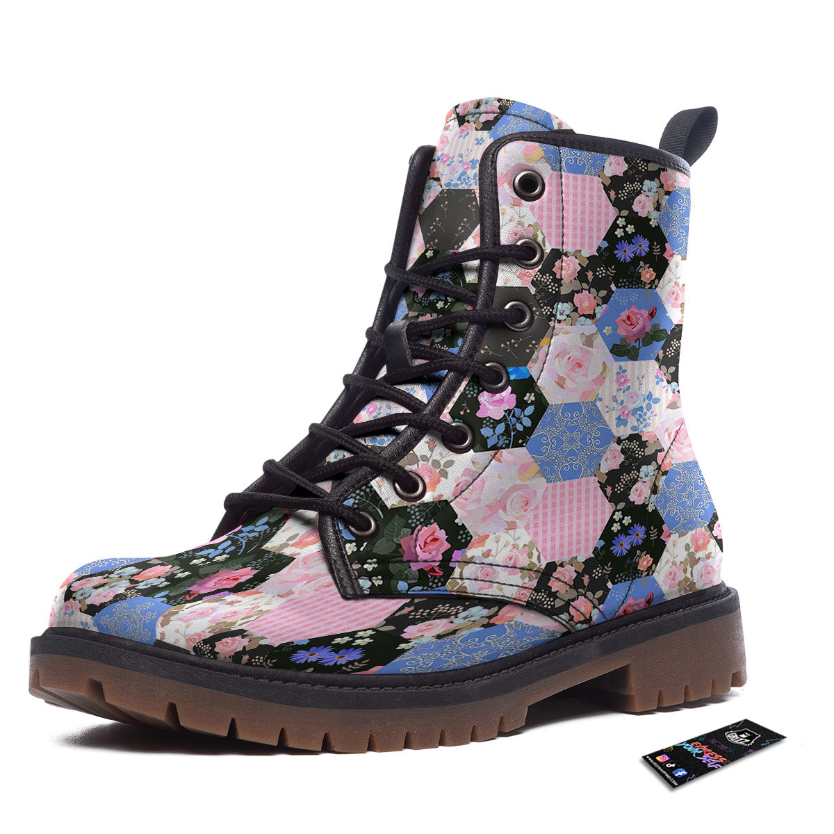 Flower Patchwork Pink Print Pattern Work Boots-grizzshop