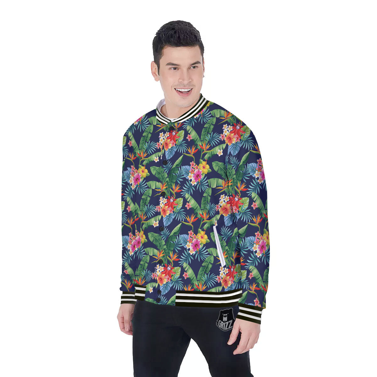 Flower Plumeria Vintage Print Pattern Baseball Jacket-grizzshop
