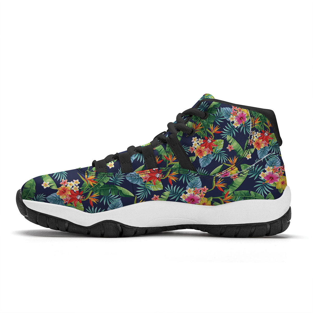 Flower Plumeria Vintage Print Pattern Black Bball Shoes-grizzshop