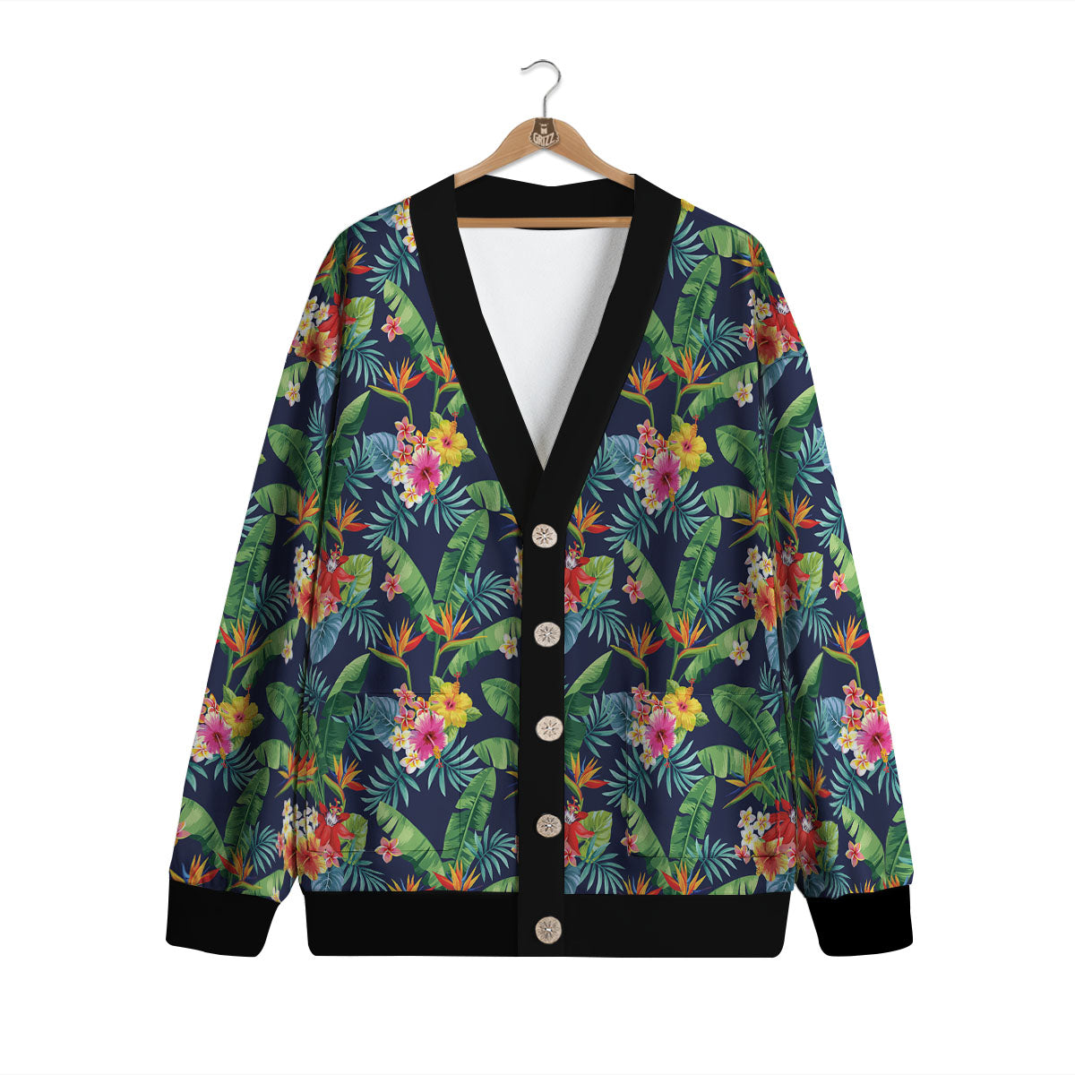 Flower Plumeria Vintage Print Pattern Cardigan-grizzshop