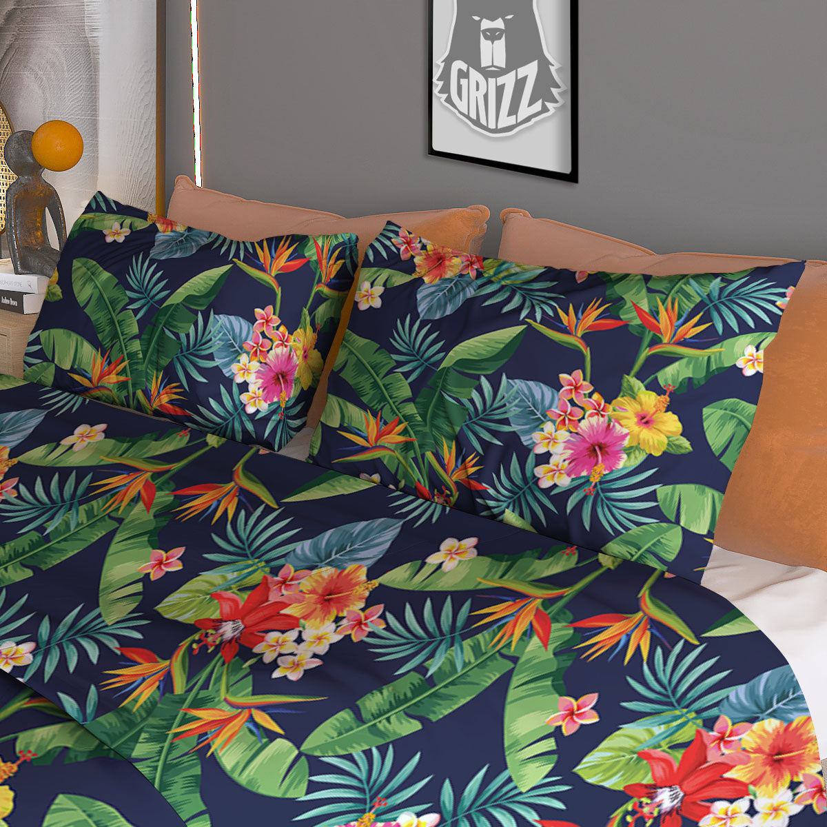 Flower Plumeria Vintage Print Pattern Duvet Cover Bedding Set-grizzshop