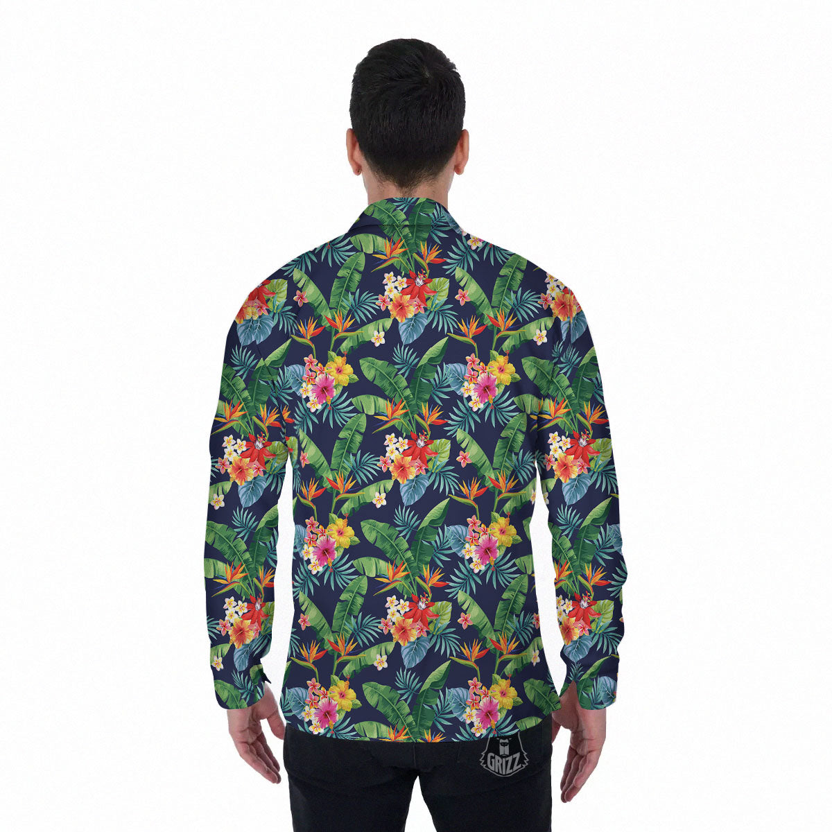 Flower Plumeria Vintage Print Pattern Men's Long Sleeve Shirts-grizzshop