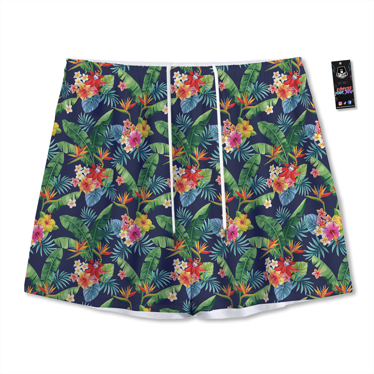 Flower Plumeria Vintage Print Pattern Mesh Shorts-grizzshop