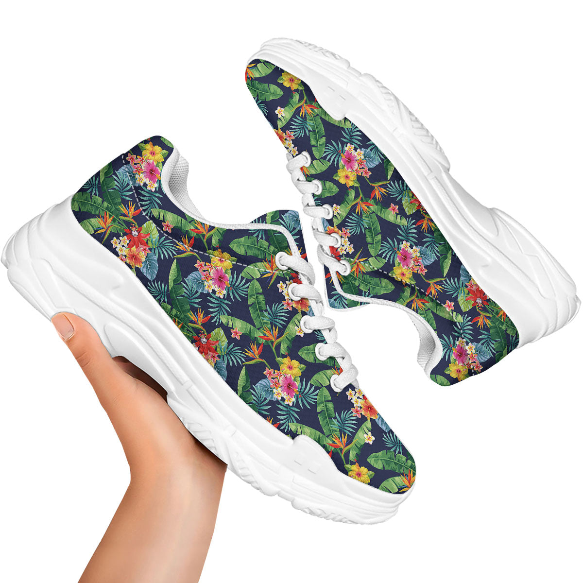 Flower Plumeria Vintage Print Pattern White Chunky Shoes-grizzshop
