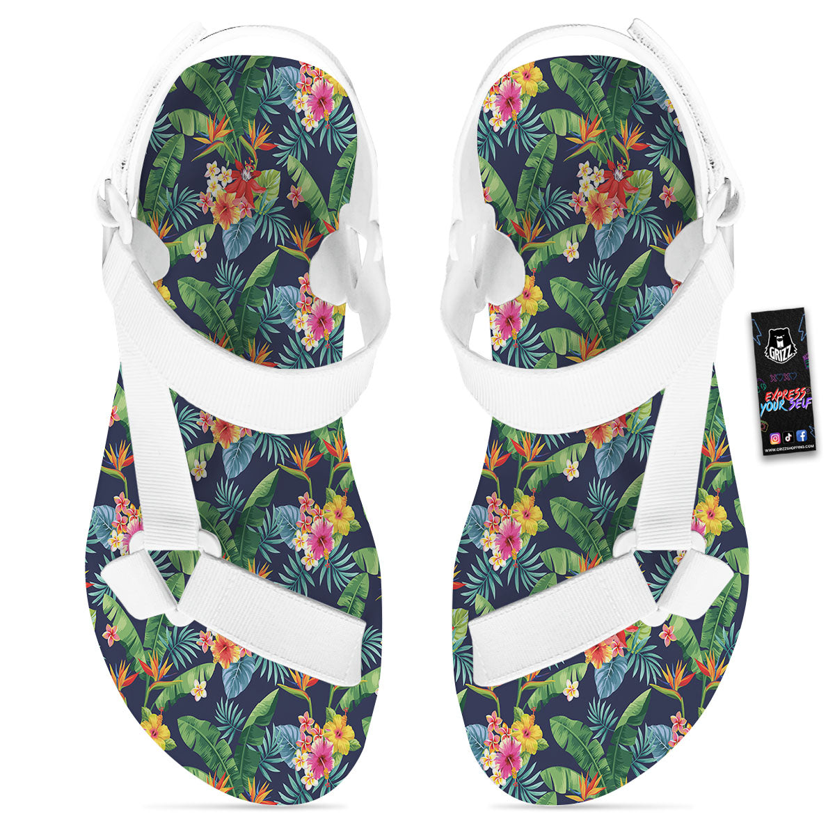 Flower Plumeria Vintage Print Pattern White Open Toe Sandals-grizzshop