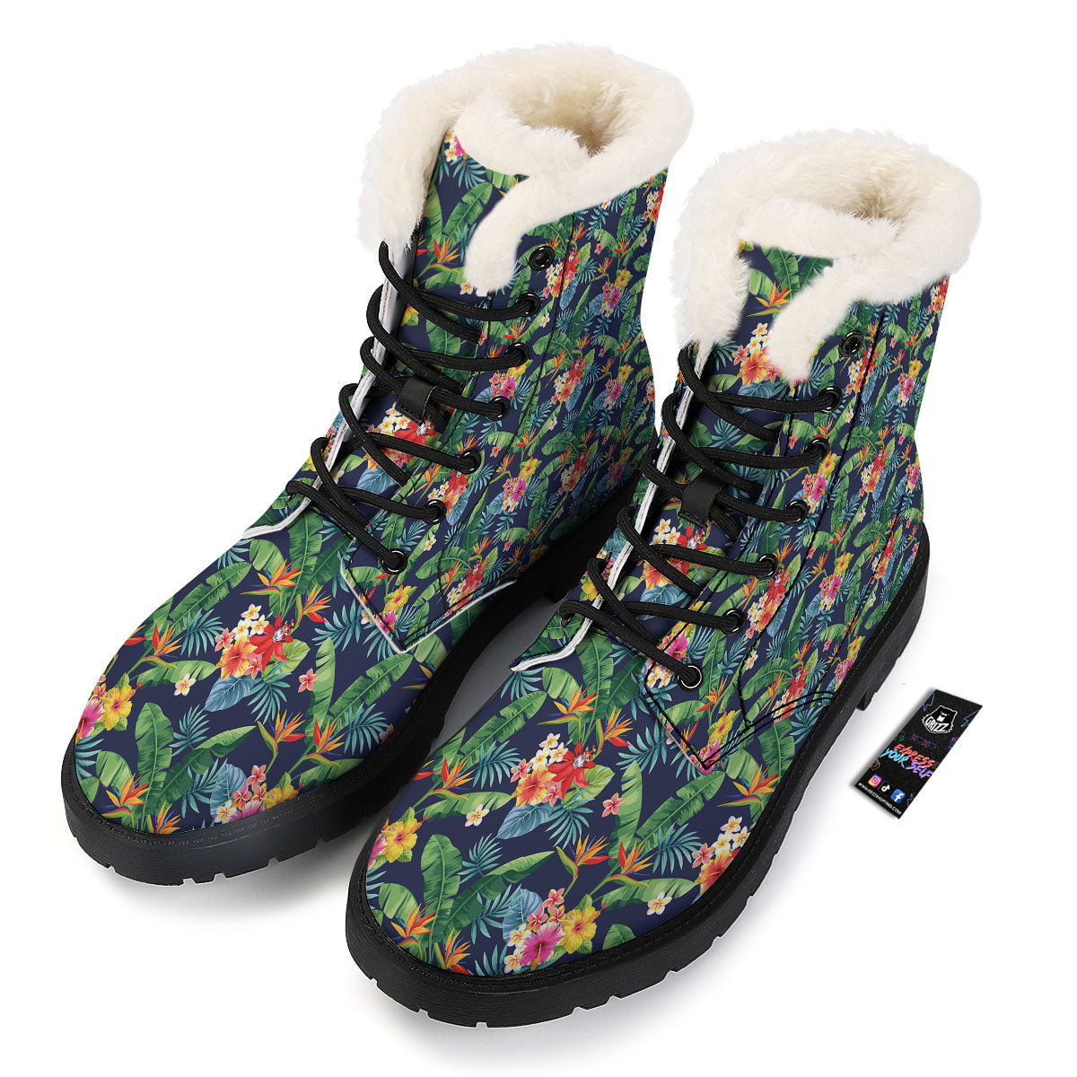 Flower Plumeria Vintage Print Pattern Winter Boots-grizzshop