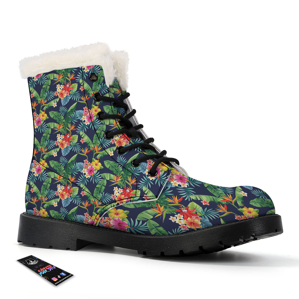 Flower Plumeria Vintage Print Pattern Winter Boots-grizzshop