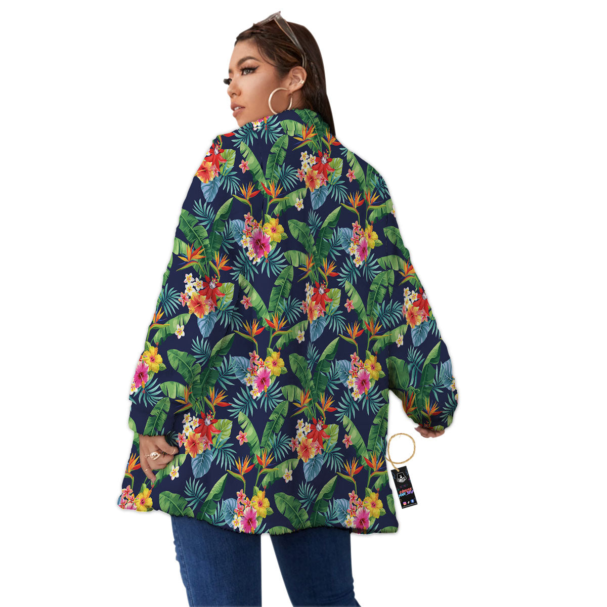Flower Plumeria Vintage Print Pattern Women's Sherpa Jacket-grizzshop
