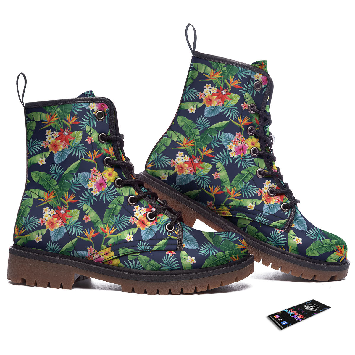 Flower Plumeria Vintage Print Pattern Work Boots-grizzshop