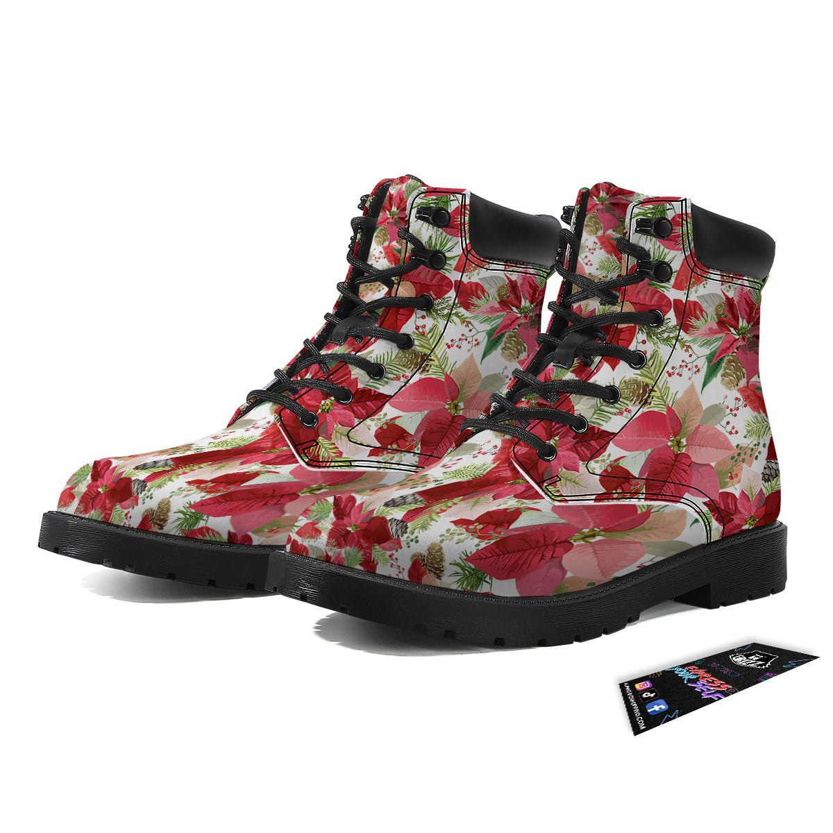 Flower Poinsettia Print Pattern Boots-grizzshop