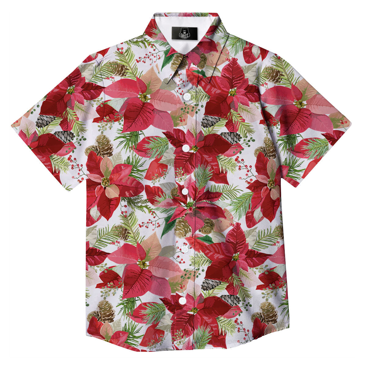 Flower Poinsettia Print Pattern Button Up Shirt-grizzshop