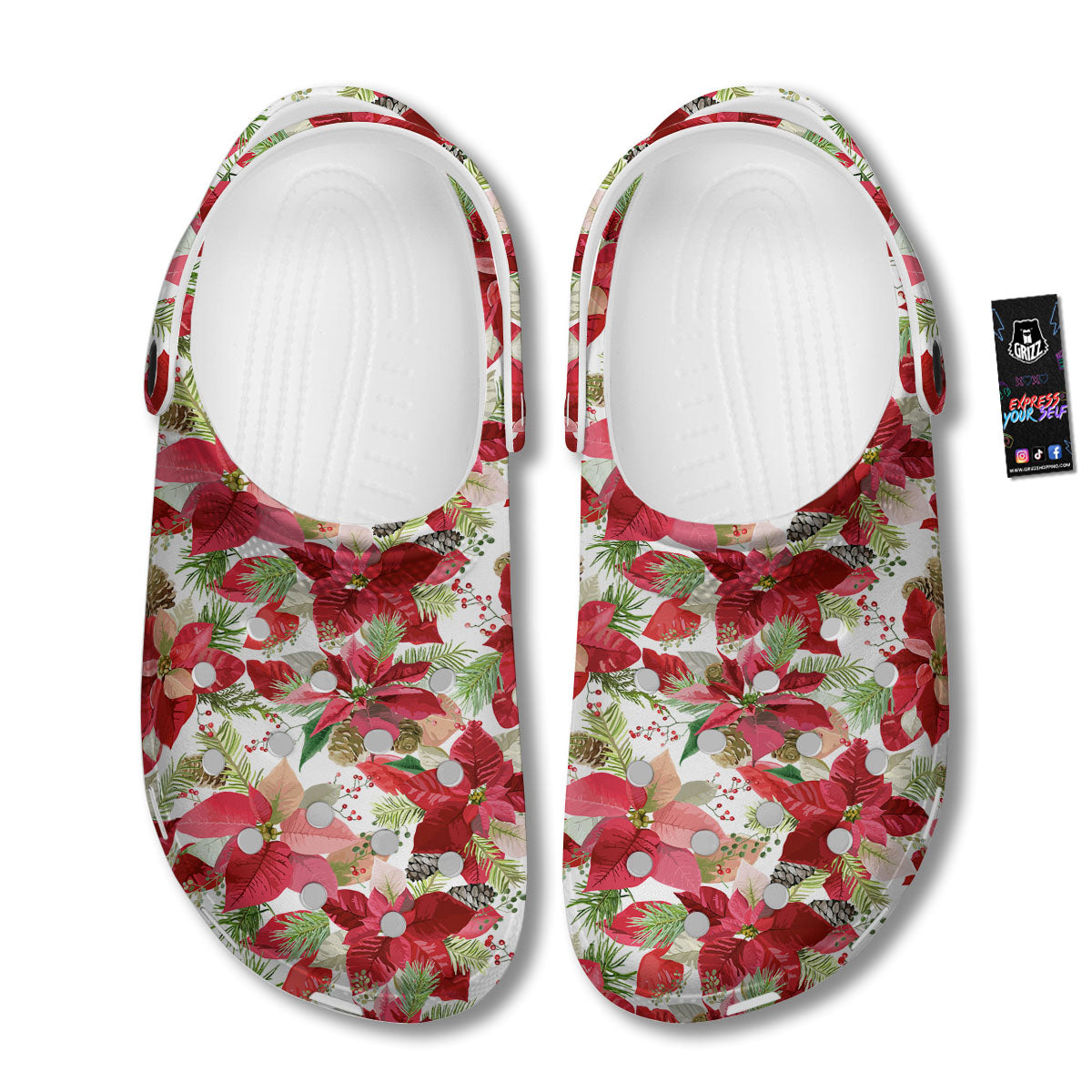 Flower Poinsettia Print Pattern Clog-grizzshop