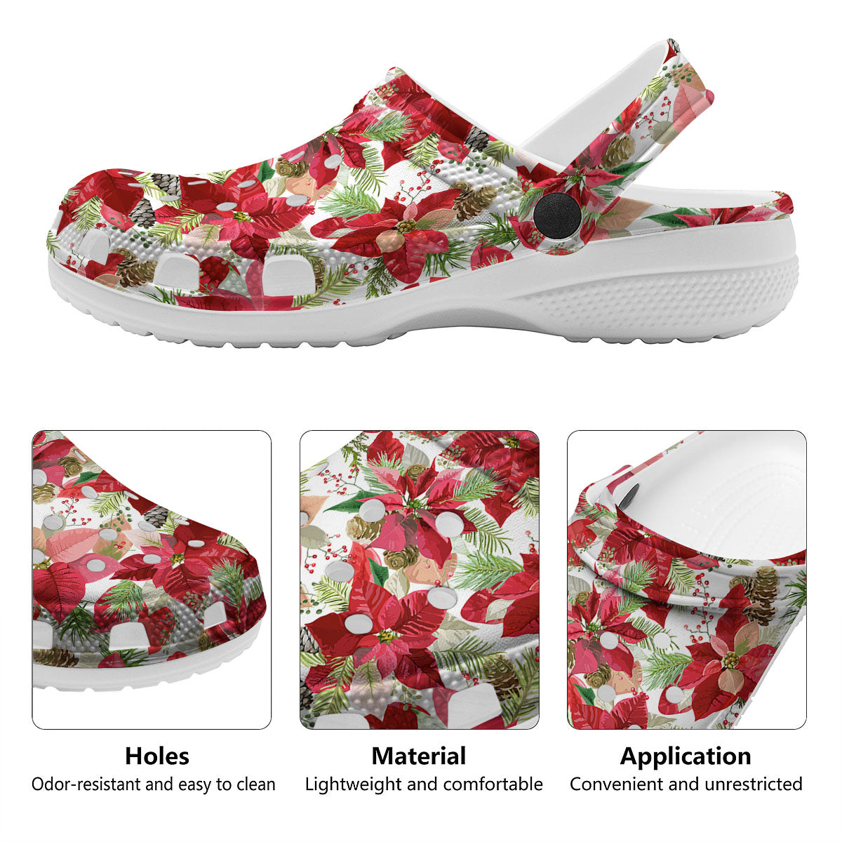 Flower Poinsettia Print Pattern Clog-grizzshop