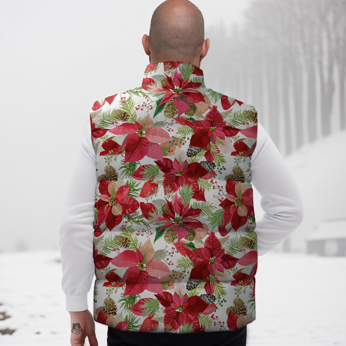 Flower Poinsettia Print Pattern Down Vest-grizzshop