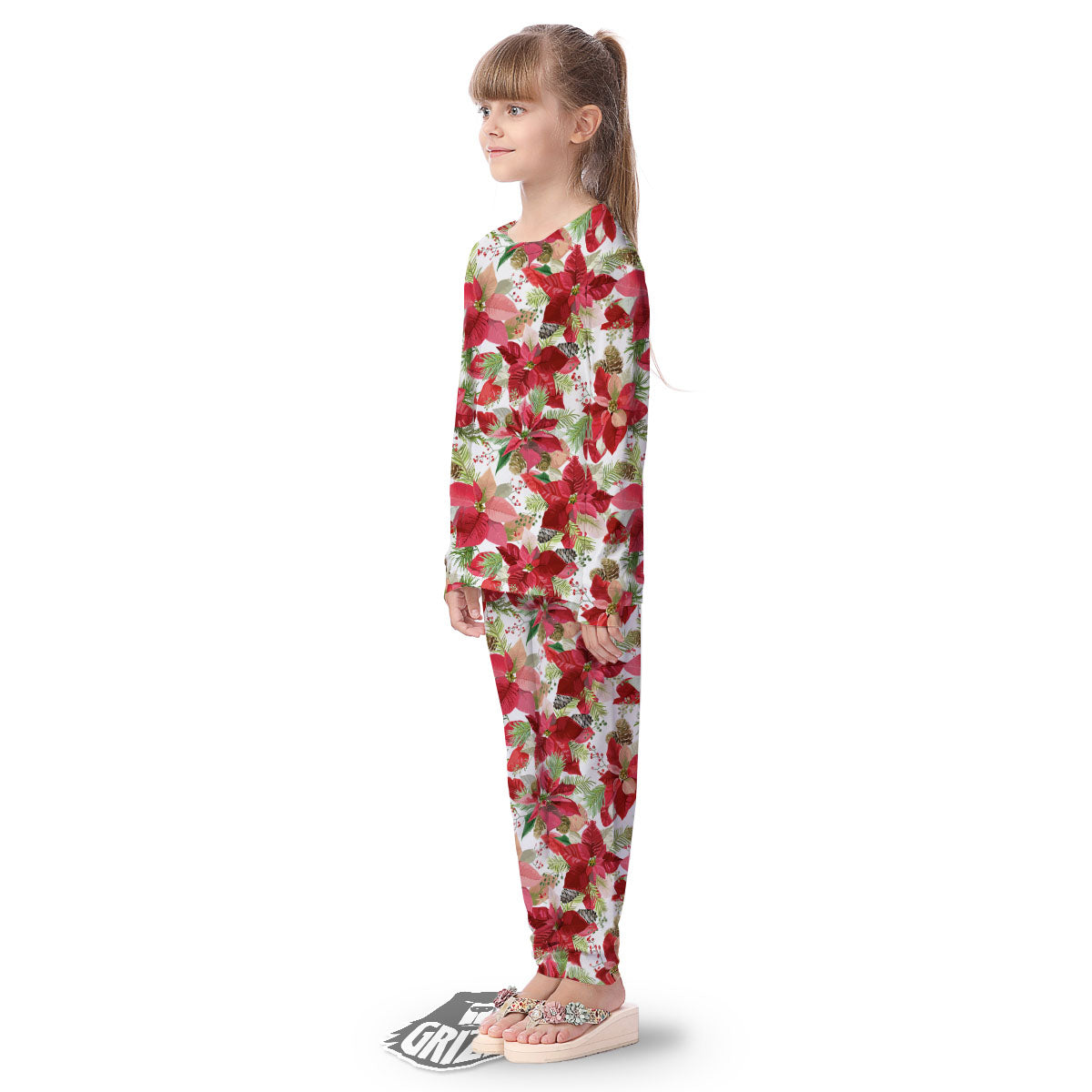 Flower Poinsettia Print Pattern Kid's Pajamas-grizzshop