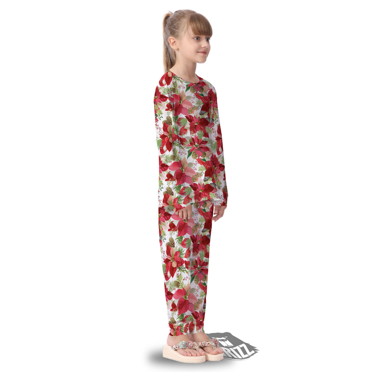 Flower Poinsettia Print Pattern Kid's Pajamas-grizzshop