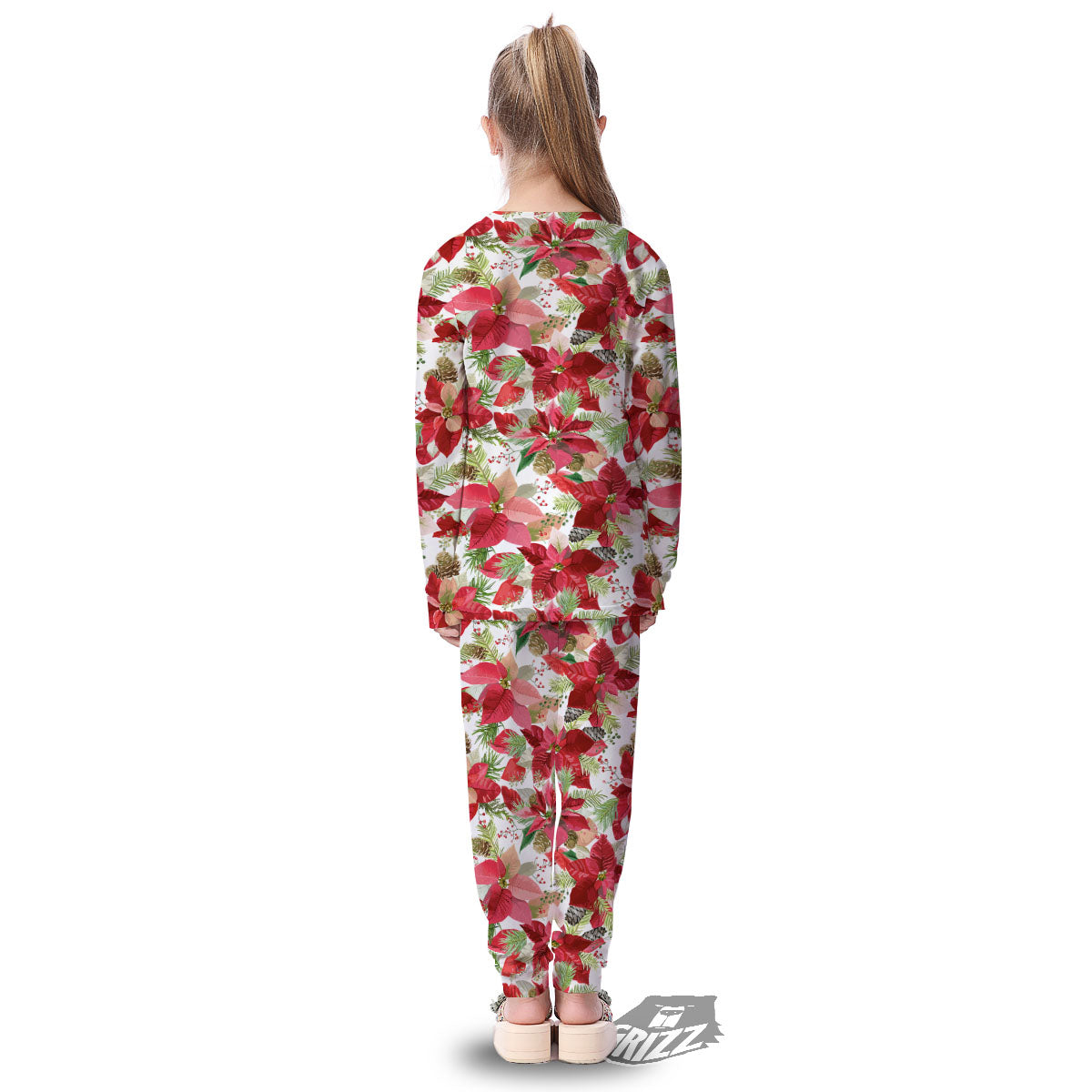 Flower Poinsettia Print Pattern Kid's Pajamas-grizzshop