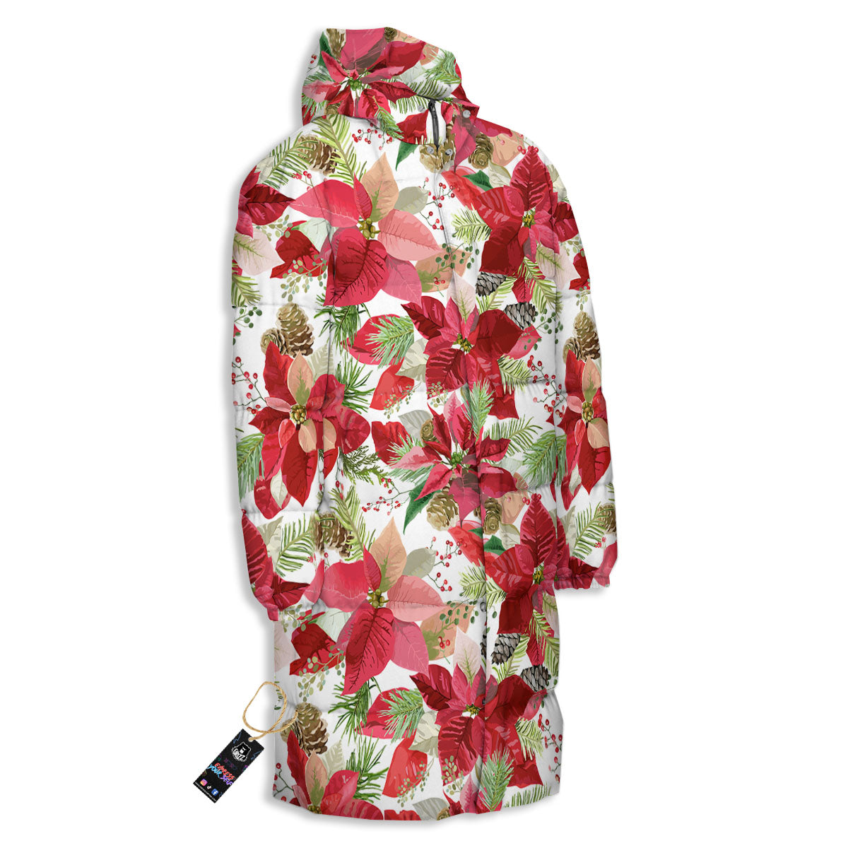 Flower Poinsettia Print Pattern Long Down Jacket-grizzshop