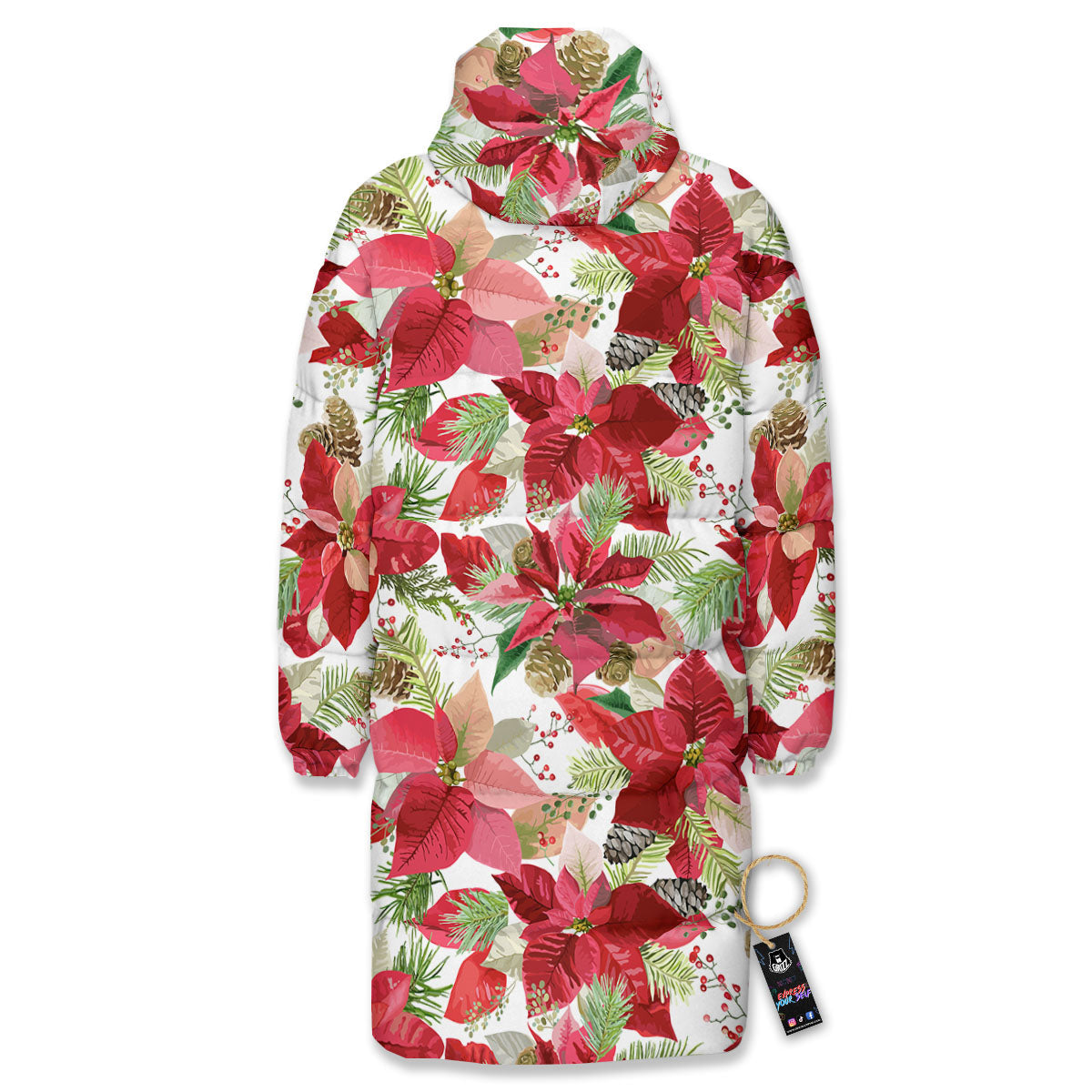 Flower Poinsettia Print Pattern Long Down Jacket-grizzshop