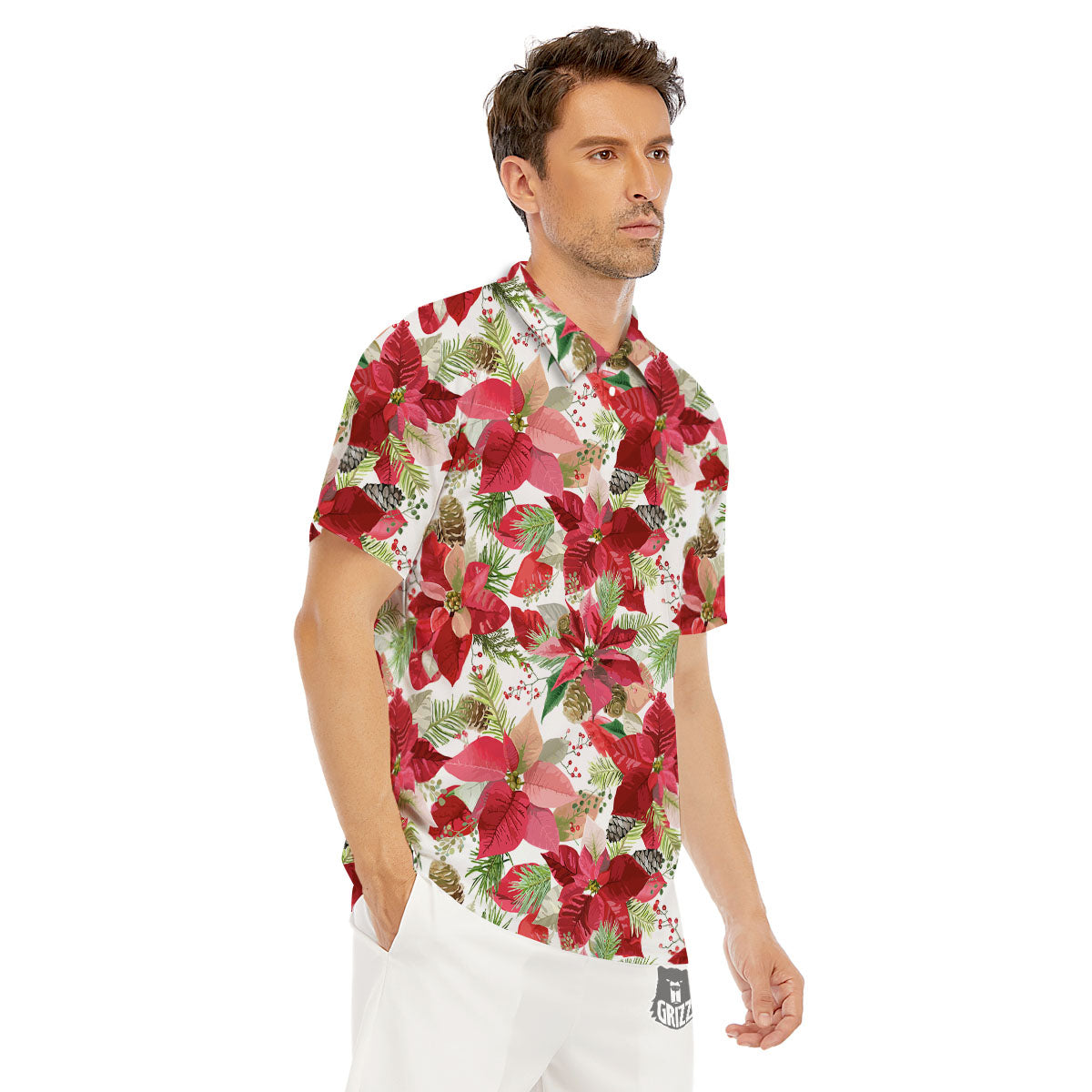 Flower Poinsettia Print Pattern Men's Golf Shirts-grizzshop